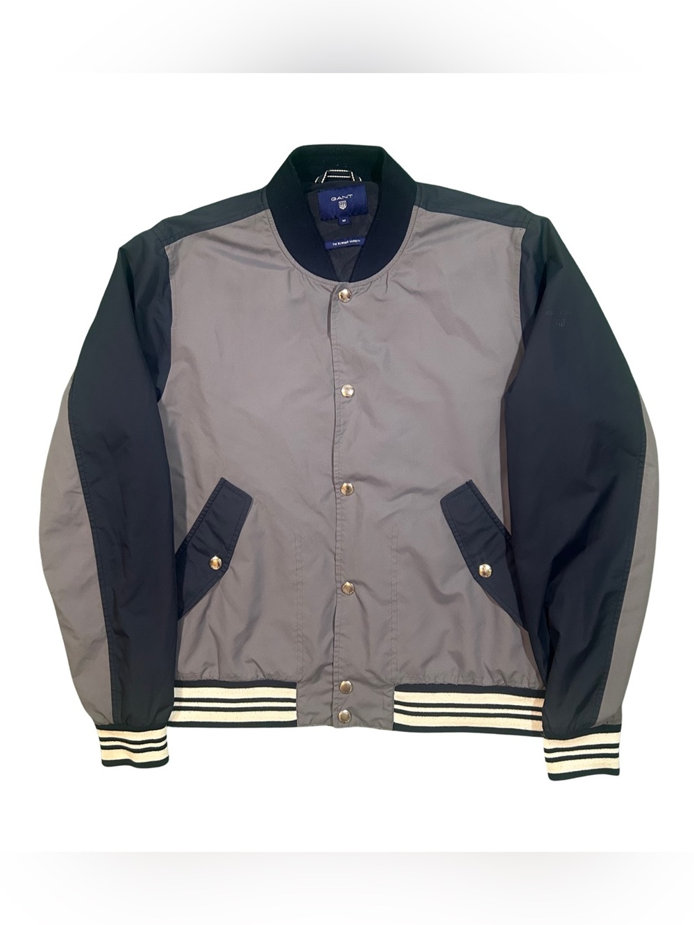 Gant Navy Blue Gray Summer Varsity Snap Front Bomber Jacket Rugger Diamond G M